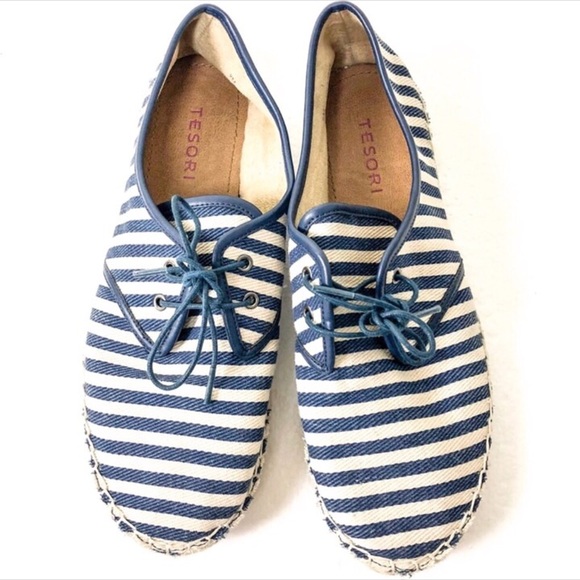 Tesori Shoes - Tesori Striped Sailor Flats/Loafer Blue & Tan 8